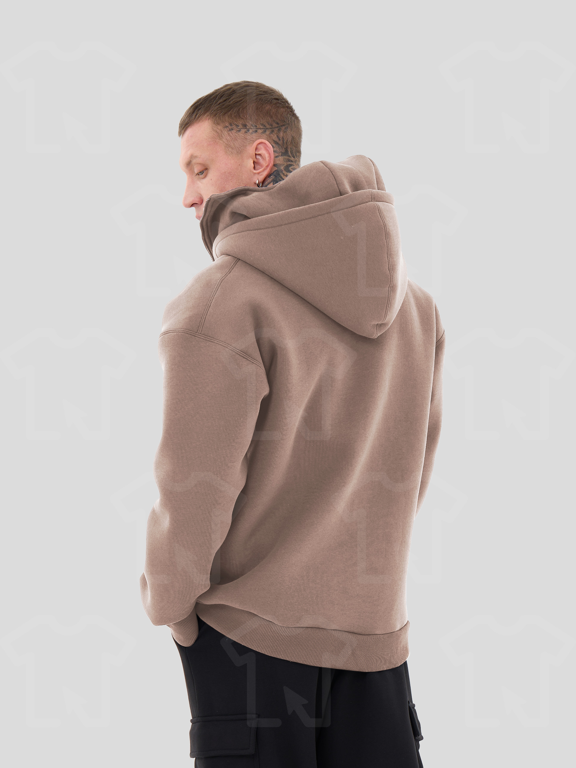 Худи Oversize BALACLAVA ZIP (на молнии) Премиум с начесом, цвет: капучино